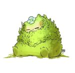 closed_eyes closed_mouth commentary flower flower_on_head highres maelarts moss mosslax no_humans pokemon pokemon_(creature) pokemon_pokopia smile snorlax solo untranslatable_commentary white_background 