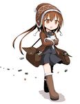  :3 bag black_serafuku brown_hair cat crescent fumizuki_(kantai_collection) hat kantai_collection school_uniform serafuku solo yamato_tachibana 