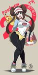  alternate_breast_size anniversary aqua_eyes bright_pupils brown_hair commentary curvy double_bun english_commentary full_body gen_1_pokemon highres long_hair looking_at_viewer mei_(pokemon) pantyhose pikachu pokemon pokemon_(creature) pokemon_(game) pokemon_bw2 pokemon_on_shoulder revolverwing shoes short_shorts shorts sidelocks smile sneakers solo twintails very_long_hair visor_cap white_pupils wide_hips 