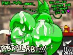 absurd_res after_orgasm after_sex anal_wink anthro anus big_butt big_tail blue_eyes bodily_fluids burger butt cum cum_fart cum_from_ass cum_in_ass cum_inside cum_on_butt cum_on_tail daletfours dialogue diner dragon english_text exhibitionism food frill_(anatomy) furniture genital_fluids glistening glistening_body goo_creature goo_dragon green_body hi_res honeydew_(daletfours) horn inside looking_at_viewer looking_back male mythological_creature mythological_scalie mythology napkin napkin_holder nude onomatopoeia overweight overweight_anthro overweight_male public public_nudity puffy_anus restaurant scalie solo sound_effects stool sweat sweaty_anus sweaty_butt tail talking_to_viewer text thick_thighs