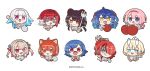  6+girls :3 :d :q ahoge amamiya_kokoro ange_katrina animal_ear_piercing animal_ears blonde_hair blue_dress blue_eyes blue_hair blue_hairband blue_shirt blush_stickers braid brown_hair cherry chibi chibi_only colored_inner_hair commentary_request copyright_notice crown_braid dog_ears dress ear_piercing fangs food fork fruit grey_eyes grey_hair hair_intakes hair_ornament hair_over_one_eye hairband hairclip holding holding_food holding_fork holding_fruit holding_spoon holding_tray horns inui_toko kadou_mikaru lain_paterson lize_helesta long_hair looking_at_viewer low_twin_braids makaino_ririmu multicolored_eyes multicolored_hair multiple_girls nijisanji nishizono_chigusa official_alternate_costume official_art orange_eyes orange_hair oversized_food oversized_fork oversized_object oversized_spoon pants piercing pink_eyes pink_hair pink_pants purple_eyes ratna_petit red_eyes red_hair red_hairband red_panda_ears sample_watermark sanbaka_(nijisanji) shirt short_hair simple_background smile spoon streaked_hair suo_sango suzuki_yui tongue tongue_out tray twin_braids twintails two-tone_eyes two-tone_hair two_side_up virtual_youtuber watermark white_background white_hair white_horns yellow_eyes 