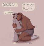  anthro balls bear beard begging begging_to_cum blush bodily_fluids canid canine canis clothing daddy_kink dominant dominant_male duo edging english_text facial_hair footwear foreskin genital_fluids genitals hair hand_on_chest hi_res kneeling leaking_precum looking_at_another looking_at_partner male male/male mammal nipples nub_tail orgasm_denial overweight overweight_male penis precum pubes rovindeer slim_male smile socks submissive submissive_male text underwear wolf 