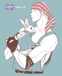  bandana billy_kane bunny fatal_fury fingerless_gloves flag gloves male_focus muscle pet solo the_king_of_fighters union_jack yk 