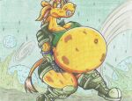 2017 anthro belly big_belly big_breasts boots bottomwear breasts brown_eyes brown_hair clothing cybernetic_arm cybernetic_limb duo female footwear fur galaxy giraffe giraffid hair hand_on_belly huge_belly huge_breasts jacket kneeling luray_giraffe mammal markings navel outie_navel planet pregnant pregnant_anthro pregnant_female shoes shorts sky solo space spots spotted_body spotted_fur star starry_sky teeth thick_thighs topwear traditional_media_(artwork) virus-20 yellow_body yellow_fur