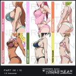  6+girls aqua_bra aqua_panties ass black_hair bleach blonde_hair blue_bra blue_panties blush bra breasts character_name closed_mouth dark-skinned_female dark_skin dokugamine_riruka earrings from_side gradient_hair green_hair hand_on_own_hip head_out_of_frame highres huge_breasts inoue_orihime instagram_logo jewelry kuna_mashiro kurosaki_karin kurosaki_yuzu large_breasts long_hair medium_hair multicolored_hair multiple_girls navel nekoranten open_mouth orange_hair panties pink_bra pink_hair pink_panties ponytail short_hair shoulder_blades small_breasts smile strap_gap twitter_username underwear very_long_hair white_bra white_panties yayahara_yuyu 