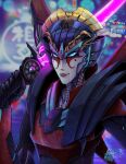  1girl airplane_wing auroralion autobot blue_eyes energy_sword humanoid_robot insignia mechanical_wings metal_skin no_humans red_lips robot robot_girl science_fiction sword transformers weapon windblade wings 
