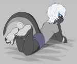 2017 4_toes 5_fingers alternate_species amphibian anthro arm_support barefoot biped blue_eyes bottomwear closed_smile clothed clothed_anthro clothed_male clothing curling_toes dated digital_media_(artwork) feet fingers foot_focus furgonomic_bottomwear furgonomics hair humanoid_hands hybrid keromasou leaning_on_elbow lizard looking_at_viewer looking_back looking_back_at_viewer male male_anthro mouth_closed plantigrade remonpie reptile salamander scalie shirt shorts signature simple_background smile smiling_at_viewer soles solo tail tapering_tail three-quarter_view toe_wiggle toes topwear white_hair