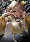  :d ahoge anis_(nikke) anis_(star)_(t.t._star)_(nikke) bead_bracelet beads blush bracelet breasts brown_eyes brown_hair commentary_request cropped_shirt double_v from_above full_body glowstick goddess_of_victory:_nikke hair_between_eyes headset highres idol jacket jewelry kneehighs large_breasts looking_at_viewer medium_hair miniskirt multicolored_nails multiple_bracelets multiple_rings navel necktie off_shoulder official_alternate_costume one_side_up penlight_(glowstick) pissione plaid_clothes plaid_necktie ring shirt skirt smile socks stage standing star-shaped_pupils star_(symbol) star_in_eye symbol-shaped_pupils symbol_in_eye v v_over_eye white_shirt white_socks yellow_jacket yellow_skirt 