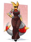 absurd_res anthro big_tail breasts budoti clothing dragon dress female front_view generation_4_pokemon giratina hand_on_hip hi_res legendary_pokemon looking_at_viewer mythological_creature mythological_scalie mythology nintendo pinup pokemon pokemon_(species) pose red_eyes scalie solo spiked_tail spikes spikes_(anatomy) tail thick_tail tight_clothing tight_dress wide_hips
