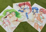  5girls arm_behind_head arm_up armor armpits asagiri_youko ayanokouji_rem belt bikini bikini_armor blue_bikini blue_hair bracer breasts brown_eyes capelet choker cleavage commentary_request dirty_pair dream_hunter_rem earrings gem genmu_senki_leda gloves green_hair headband highres jewelry kei_(dirty_pair) long_hair miniskirt multiple_girls navel nka_46 panties panty_peek pauldrons pink_bikini pink_shirt purple_capelet red_bikini red_eyes red_hair red_skirt shikishi shirt short_hair short_shorts shorts shoulder_armor side_ponytail skirt sleeveless sleeveless_shirt stomach swimsuit thighs tiara underwear vambraces white_gloves white_headband white_panties white_shirt white_shorts wind wind_lift yellow_shirt yellow_shorts yuri_(dirty_pair) 