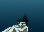  1boy 1girl black_hair bubble carrying carrying_person chikichiki_(robitema) commentary_request eye_contact face-to-face green_hair long_hair looking_at_another nico_robin nude one_piece roronoa_zoro sideburns underwater 