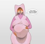 absurd_res anthro belly big_belly big_breasts breasts buxim canid canine dialogue disney female fox hi_res huge_belly huge_breasts maid_marian mammal nipples_through_clothes robin_hood_(disney) solo text vore wide_hips