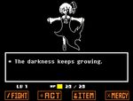  animated animated_gif commentary darkness dress english facing_viewer fake_screenshot hair_ribbon no_nose outstretched_arms ribbon rumia shaded_face smile solo touhou uchisukui undertale 