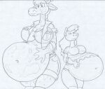 2020 anthro belly big_belly big_breasts bottomwear breasts clothing duo equid equine female footwear fur giraffe giraffid gloves hair hand_on_belly handwear horse huge_belly huge_breasts jacket luray_giraffe mammal markings navel pants pregnant pregnant_anthro pregnant_female princess_aura_(virus-20) short shorts sketch spots spotted_body spotted_fur thick_thighs topwear traditional_media_(artwork) virus-20