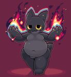 2025 3_toes 4_fingers :3 absurd_res anthro belly belly_overhang big_belly big_eyes black_body black_eyes blush blush_stickers casual_nudity cel_shading closed_smile deep_navel digital_media_(artwork) domestic_cat elemental_manipulation featureless_chest featureless_crotch feet felid feline felis femboy fingers fire fire_manipulation front_view full-length_portrait geomecs grey_body heart_reaction hi_res joy_(geomecs) looking_at_viewer male mammal moobs mouth_closed multicolored_body navel nude obese obese_anthro obese_male overweight overweight_anthro overweight_male pixel_(artwork) portrait red_background shaded simple_background smile smug solo tail thick_thighs toes two_tone_body walking wide_hips yellow_sclera