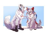  aaasakawa animal animal_focus animal_with_hair blue_eyes blue_hairband blue_ribbon chinese_commentary commentary dog ear_covers fang fang_out hair_ornament hairband highres no_humans oguri_cap_(umamusume) one_eye_closed recursive_animalization red_ribbon ribbon tamamo_cross_(umamusume) two-tone_ribbon umamusume 