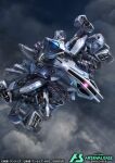  alternate_form alyzeus bandai beam_cannon beam_rifle cloud cloudy_sky commentary_request copyright_notice earth_federation energy_gun flying grey_sky gundam gundam:_hathaway's_flash gundam_arsenal_base hukutuuprunes logo mecha mecha_focus missile_pod mixed-language_text mobile_armor mobile_suit no_humans nu_gundam_mp_type official_art one-eyed realistic robot science_fiction shield sky thrusters title weapon 