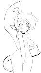 2022 absurd_res biped black_and_white breasts choker covering covering_crotch ear_piercing ear_ring female genie hair hi_res humanoid humanoid_pointy_ears jewelry long_hair looking_at_viewer medium_breasts midriff monochrome navel necklace nipples pear-shaped_figure piercing pointy_ears ponytail portrait ring_piercing shantae shantae_(series) simple_background sketch smile solo standing tenshigarden three-quarter_portrait wayforward white_background wide_hips
