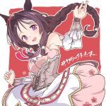  animal_ears ascot blush bodice braid braided_ponytail breasts brown_hair commentary_request detached_sleeves dress flower-shaped_pupils flower_in_eye hair_between_eyes hair_ornament highres horse_ears horse_girl horse_tail long_hair open_mouth panch4989new pink_ascot pink_dress pink_eyes sakura_chitose_o_(racing)_(umamusume) sakura_chitose_o_(umamusume) smile symbol-shaped_pupils symbol_in_eye tail umamusume 