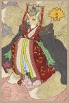 2019 9_tails abarewanko abstract_background absurd_res anthro asian_clothing asian_mythology biped canid canine cape chinese_clothing chinese_mythology cjk_character clothed clothed_anthro clothed_female clothing crown daji digital_media_(artwork) dipstick_tail ear_piercing ear_ring east_asian_clothing east_asian_mythology female female_anthro floral_pattern floral_print fox fox_spirit fur hair hanfu headgear hi_res japanese_description long_hair long_tail mammal markings multi_tail mythology pattern_clothing piercing print_clothing ring_piercing robe shoulder_guards solo standing tail tail_markings three-quarter_view whiskers wide_sleeves