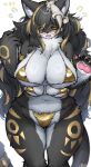 4_breasts absurd_res anthro bikini black_body black_fur blush breasts clothing domestic_cat eyewear felid feline felis female fur glasses gold_bikini hair hi_res mammal multi_breast paws simple_background skull_helmet solo standing suurin_2 swimwear two-piece_swimsuit white_body white_fur yellow_body yellow_fur