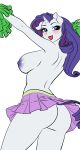 absurd_res anthro areola biped blue_eyes blush bottomwear breasts butt clothed clothing equid equine eyelashes female friendship_is_magic hair hasbro hi_res horn looking_back mammal miniskirt my_little_pony mythological_creature mythological_equine mythology nipples no_underwear pia-sama pom_poms pupils purple_areola purple_clothing purple_hair purple_nipples rarity_(mlp) skirt smile solo tail topless unicorn