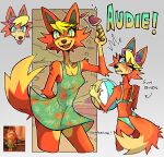  2024 animal_crossing anthro artist_name audie_(animal_crossing) ball beach_ball bikini blep blonde_hair blue_eyes blush canid canine cel_shading clothing digital_drawing_(artwork) digital_media_(artwork) dress eyewear female fluffy fluffy_tail fox fur grimace hair hi_res inflatable looking_at_viewer mammal nintendo open_mouth open_smile orange_body orange_fur shaded simple_background smile solo standing sunburn sundress sunglasses swimwear tail text tongue tongue_out two-piece_swimsuit zorronine 