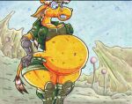 2016 anthro belly big_belly big_breasts boots bottomwear breasts brown_hair clothing cybernetic_arm cybernetic_limb duo eyewear female footwear fur giraffe giraffid glasses hair jacket luray_giraffe mammal markings navel pregnant pregnant_anthro pregnant_female shoes shorts spots spotted_body spotted_fur teeth thick_thighs topwear traditional_media_(artwork) virus-20 yellow_body yellow_fur