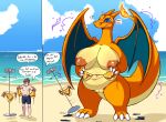 2026 absurd_res anthro areola beach belly big_breasts bikini biped blue_eyes blush bodily_fluids body_size_growth breasts brown_areola brown_nipples charizard claws clothing dialogue dragon english_text female female_anthro gender_transformation generation_1_pokemon genitals gold_bikini hi_res horn huge_breasts human male mammal membrane_(anatomy) membranous_wings mtf_transformation multicolored_body mythological_creature mythological_scalie mythology navel nintendo nipples non-mammal_breasts non-mammal_navel non-mammal_nipples non-mammal_vulva nude nude_anthro nude_female nulloffset orange_body overweight overweight_anthro overweight_female plump_labia pokemon pokemon_(species) pokemorph poof pupils scalie size_transformation solo species_transformation surprised swimming_trunks swimwear tail text thick_thighs torn_clothing transformation two-piece_swimsuit voluptuous_female vulva wide_hips wings
