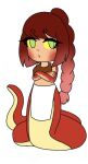 animal_humanoid apode apron belly braided_hair braided_ponytail clothing draconcopode female green_eyes hair highlights_(coloring) humanoid keruchxn_(kmakesshit) lamia legless long_tail pink_highlights ponytail red_body red_hair red_scales reptile reptile_humanoid scales scalie scalie_humanoid serpentine snake snake_humanoid solo split_form tail tan_belly wetsa_veme_(nickzilla) yellow_eyes