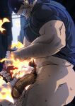  2boys absurdres alley arm_hair ass bara beard_stubble boku_no_hero_academia brass_knuckles chest_harness commentary deepthroat endeavor_(boku_no_hero_academia) english_commentary facial_hair fellatio grabbing_another's_head harness highres irrumatio knuckleduster_(boku_no_hero_academia) leg_hair male_focus male_pubic_hair multiple_boys muscular muscular_arms muscular_male oral penis pubic_hair red_hair scar scar_on_face short_hair stubble sweat teeth thick_thighs thighs unspoken_(firebreath110) veins vigilante_-boku_no_hero_academia:_illegals- weapon yaoi 