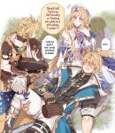  2boys 2girls aether_(genshin_impact) arm_rest arm_support armor blonde_hair blue_eyes blush boots braid breastplate closed_eyes closed_mouth coat commentary cup detached_sleeves dress drooling ear_ornament elbow_rest english_commentary english_text fingernails floating gauntlets genshin_impact gloves grey_hair hair_between_eyes halo hand_up hat height_difference highres holding holding_cup knee_up lap_pillow long_hair looking_at_another lying mechanical_halo medium_hair mug multiple_boys multiple_girls nail_polish nicole_reeyn no_scar on_back open_clothes open_coat open_mouth paimon_(genshin_impact) pants rchella red_nails romper scarf shoulder_armor sitting sleeping sleeping_on_person smile spoken_zzz squatting sweatdrop varka_(genshin_impact) very_long_hair wooden_cup zzz 