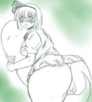 ass blush bob_cut breasts commentary_request curvy d: dxyuzu from_behind hairband konpaku_youmu konpaku_youmu_(ghost) large_breasts looking_at_viewer looking_back necktie open_mouth panties pantyshot plump self_hug short_hair sketch skirt solo tears thick_thighs thighs touhou underwear vest wide_hips 
