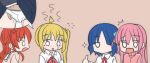  4girls blonde_hair blue_hair blush bocchi_the_rock! brown_background chibi chibi_only chikan embarrassed fingering flying_sweatdrops gotoh_hitori hand_in_another's_panties hippo_power ijichi_nijika kessoku_band kita_ikuyo long_hair molestation multiple_girls panties pink_hair red_hair revision short_hair side_ponytail simple_background spoken_inset surprised thumbs_up underwear yamada_ryo 