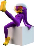 2023 3_toes 3d_(artwork) absurd_res anthro areola avian avian_feet beak bird blender_(artwork) blender_cycles_(artwork) blue_eyes breasts dargotdruid digital_media_(artwork) eyelashes eyewear feathers feet female front_view genitals hi_res hirundinid kerchief looking_at_viewer nipples nude open_mouth oscine passerine pinup pose purple_areola purple_body purple_feathers purple_nipples raised_leg sega simple_background sitting small_breasts solo sonic_riders sonic_the_hedgehog_(series) sunglasses swallow_(bird) talons thick_thighs toes vulva wave_the_swallow white_background wide_hips