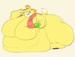 2026 absurd_res accessory aloha_shirt animal_crossing anthro bell bell_accessory belly belly_overhang big_belly big_breasts big_butt big_cheeks black_eyes blonde_hair breasts brown_clothing brown_footwear brown_shoes butt canid canine canis chubby_cheeks clothing colored digital_media_(artwork) dipstick_tail domestic_dog electronics female flat_colors footwear gesture hair hair_accessory hairband hand_gesture hi_res holding_object holding_phone huge_belly huge_breasts huge_butt huge_cheeks huge_thighs hyper hyper_belly hyper_breasts hyper_butt hyper_thighs isabelle_(animal_crossing) mammal markings morbidly_obese morbidly_obese_anthro morbidly_obese_female nintendo obese obese_anthro obese_female one_eye_closed overweight overweight_anthro overweight_female pattern_clothing pattern_shirt pattern_topwear phone pink_clothing pink_shirt pink_tongue pink_topwear red_hairband selfie shih_tzu shirt shoes simple_background smile solo tail tail_markings thick_thighs three-quarter_view tongue tongue_out topwear toy_dog turly11 v_sign white_background white_tail_tip wink yellow_body yellow_ears yellow_tail