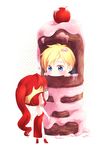  1boy 1girl blonde_hair chibi dress jaune_arc pixiv_manga_sample ponytail pyrrha_nikos red_hair rwby short_hair sian_(tldkd1221) 