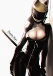  artist_name biker_clothes black_bodysuit bodysuit breasts celty_sturluson center_opening chromatic_aberration cleavage dandon_fuga durarara!! full-length_zipper helmet large_breasts scythe solo unzipped zipper 