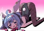  1girl ahoge animal_ears black_leotard black_pantyhose blue_eyes blue_hair blush_stickers bow bowtie commentary_request fake_animal_ears fake_tail fishnet_pantyhose fishnets hair_ornament hairband hatsune_miku heart highres leotard looking_at_viewer multicolored_hair naru_wassaa0 pantyhose pink_bow pink_bowtie pink_hair playboy_bunny rabbit_ears rabbit_hair_ornament rabbit_hole_(vocaloid) rabbit_tail solo tail twintails two-tone_hair vocaloid white_hairband x_hair_ornament 