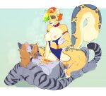 anthro big_tail breasts brown_hair clothing collar cowgirl_position domestic_cat duo enreeu erection eyewear eyewear_only felid feline felis female female_penetrated fluffy fluffy_tail from_front_position fur genitals glasses glasses_only grey_body grey_fur hair hi_res humanoid_genitalia humanoid_penis letsdrawcats long_tail lucian_(shycyborg) male male/female male_penetrating male_penetrating_female mammal multicolored_hair nude on_bottom on_top one-piece_swimsuit penetration penile penile_penetration penis penis_in_vagina rainbow_hair serval sex smile striped_body striped_fur stripes swimwear tail vaginal vaginal_penetration wearing_glasses