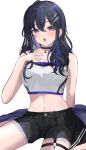  1girl absurdres black_hair choker garter_straps highres ichinose_uruha ichinose_uruha_(8th_costume) long_hair mclarenmp4_27 navel purple_eyes shorts tank_top virtual_youtuber vspo! white_background white_tank_top 