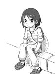  1girl character_request child copyright_request female kaminosaki monochrome short_hair simple_background sitting solo white_background 