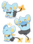  animal_focus closed_eyes closed_mouth fangs highres kana_(maple926) no_humans open_mouth pokemon pokemon_(creature) pokemon_focus shinx simple_background skin_fangs smile tail white_background yellow_eyes 