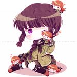  :d brown_hair chibi closed_eyes commentary_request hair_over_shoulder haru431 heart kantai_collection kitakami_(kantai_collection) long_hair minigirl multiple_girls one_eye_closed ooi_(kantai_collection) open_mouth school_uniform serafuku smile 