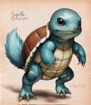  2023 3_fingers 3_toes ambiguous_gender anthro biped blue_body blue_fur blue_scales christopher_stoll closed_smile digital_drawing_(artwork) digital_media_(artwork) digitigrade english_text feet fingers front_view full-length_portrait fur generation_1_pokemon hi_res looking_at_viewer mouth_closed nintendo pokemon pokemon_(species) portrait pupils red_eyes scales semi-anthro shell simple_background smile solo species_name squirtle tail tan_background text toes twitter_handle 