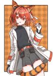  a.i._voice absurdres adachi_rei animal_ears belt_pouch border cat_ears cat_tail cowboy_shot grey_shorts hand_up highres jacket kemonomimi_mode looking_at_viewer noir_(noire6959) open_clothes open_jacket orange_background orange_eyes orange_hair outside_border pouch shorts tail utau white_border white_jacket 