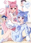  +++ 2girls absurdres animal_ears bandaid bandaid_hair_ornament black_choker blue_bow blue_bowtie blue_dress blue_hair blue_socks blue_tail blush bow bowtie braid breasts cat_choker cat_ears cat_girl cat_tail cet_(hajisirazunoko) choker cleavage cleavage_cutout clothing_cutout cloud_hair_ornament controller crescent crescent_hair_ornament crossed_bandaids dress english_text extra_ears fang fingernails fish_hair_ornament game_controller ghost_hair_ornament hair_bow hair_ornament hairclip heart heart_hair_ornament highres holding holding_controller holding_game_controller indie_virtual_youtuber kurageu_roa large_breasts long_hair maid medium_hair multiple_girls o-ring o-ring_choker open_mouth pink_bow pink_dress pink_eyes pink_hair purple_eyes revision short_sleeves skin_fang smile socks tail thighhighs thighs two_side_up virtual_youtuber white_thighhighs white_wrist_cuffs wing_hair_ornament wrist_cuffs yuuki_sakuna yuuki_sakuna_(1st_costume) 