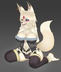  artist_request fox furry heterochormia long_hair nipples open_mouth tongue white_hair 