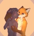 anthro black_body black_fur blush breasts canid canine cdt2s domestic_cat duo eyes_closed felid feline felis female fox fur hair hi_res interspecies kissing long_hair male male/female mammal nipple_fetish nipple_pinch nipple_play nipples nude pawpads pinch red_fox skinny small_breasts snowflake_(cdt2s) standing true_fox whiskers