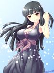  black_hair breasts brown_eyes dress idolmaster idolmaster_cinderella_girls kurokawa_chiaki large_breasts long_hair smile solo teirettei 